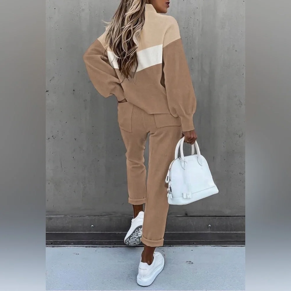 Fixmatti Brown Colorblock 2-Piece Sweatsuit Set, Size XL, Sweatshirt & Joggers - Picture 3 of 16